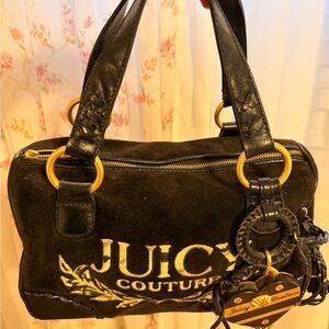 Juicy Couture Black Suede Satchel with Gold Accents